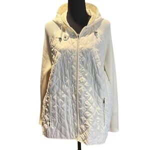 Women's Baltic Quilted Sweater Hooded Zip Front Jacket, Cream, Size XL